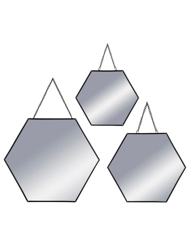 Set 3 espejos negro hexagonales 19,8x17,5cm/25x22,5cm/29,5x26cm