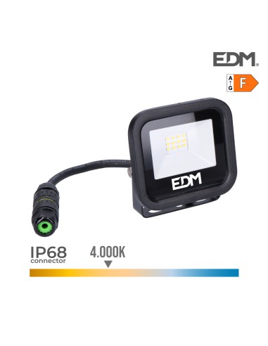 Foco proyector led 10w 800lm 4000k luz dia black series edm