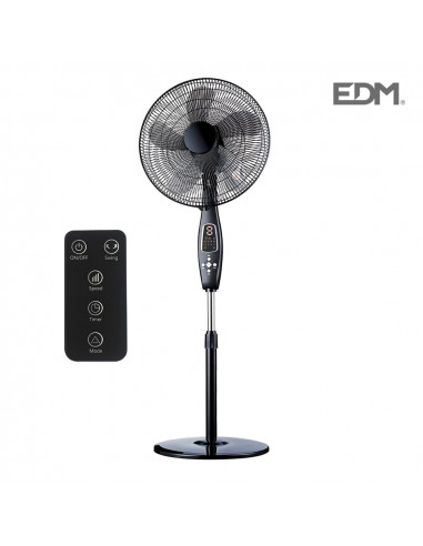 Ventilador de pie con mando a distancia negro potencia: 60w aspas: ø40cm altura regulable 110-130cm edm