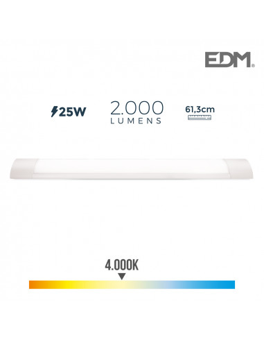Regleta electronica led 25w 4000k luz dia 2000lm 12x61x3,1cm edm