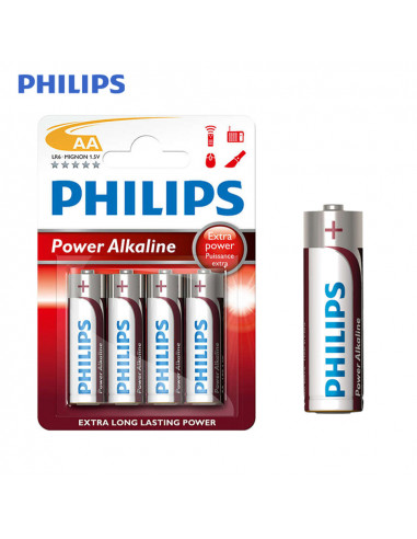 Pila alkalina philips aa - lr06 1,5v (blister 4 unid)  ø14,5x50,5mm