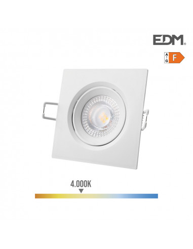 Downlight led empotrable cuadrado 5w 4000k luz dia marco blanco 9x9cm edm