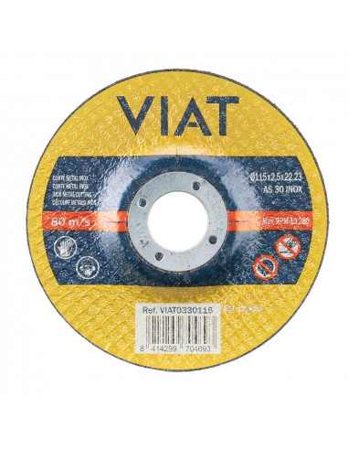 Disco abrasivo 2,5 mm para inox-metal. medidas: 115x115x2,5mm viat0330115 viat