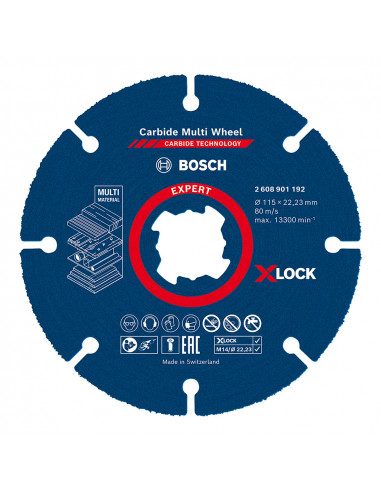 Disco de corte x-lock expert carbide multi wheel: 115x22,23mm 2608901192 bosch