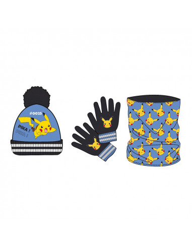 Set gorro pompon-guantes-braga niño pokemon