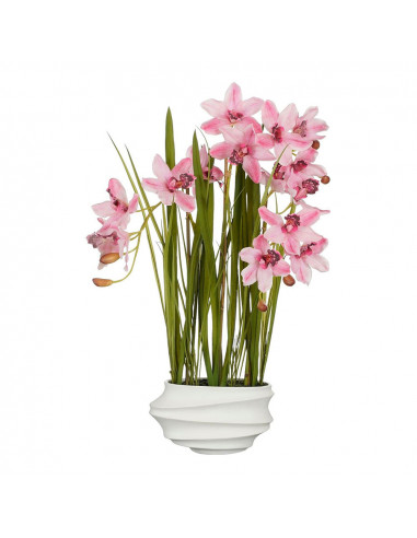 Planta artificial cymbidium "orquidea barco" rosa con maceta